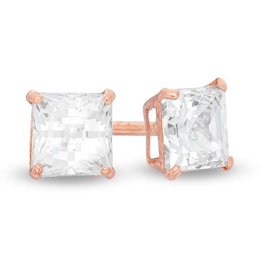 Banter 4Mm Princess-Cut Cubic Zirconia Solitaire Stud Earrings In 14K Rose Gold Earrings