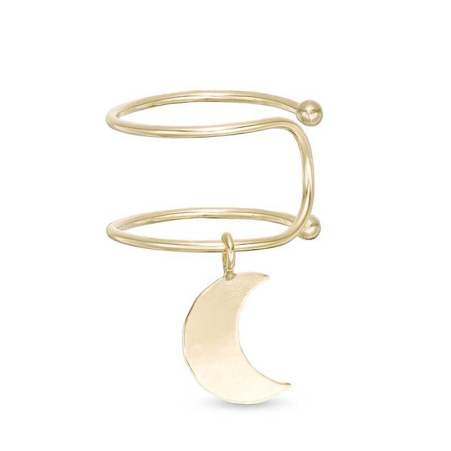 Banter Moon Charm Dangle Ear Cuff In 10K Solid Gold Earrings