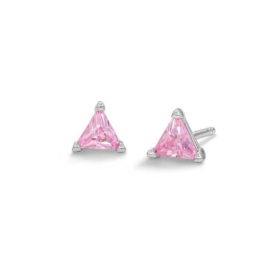 Banter Sterling Silver Pink Cz Trillion-Cut Studs Earrings