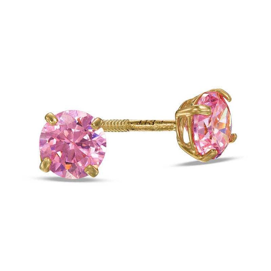 Banter Child'S 4Mm Pink Cubic Zirconia Solitaire Stud Earrings In 14K Gold Earrings