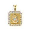 Banter Cubic Zirconia Frame Jesus Head Octagonal Two-Tone Necklace Charm In 10K Gold Charms