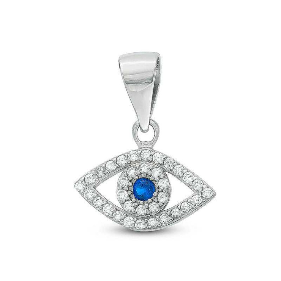 Banter Blue And White Cubic Zirconia Evil Eye Pendant Charm In Solid Sterling Silver Charms