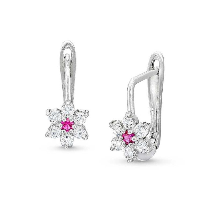 Banter Child'S Cubic Zirconia And Simulated Ruby Flower Earrings In Sterling Silver Earrings