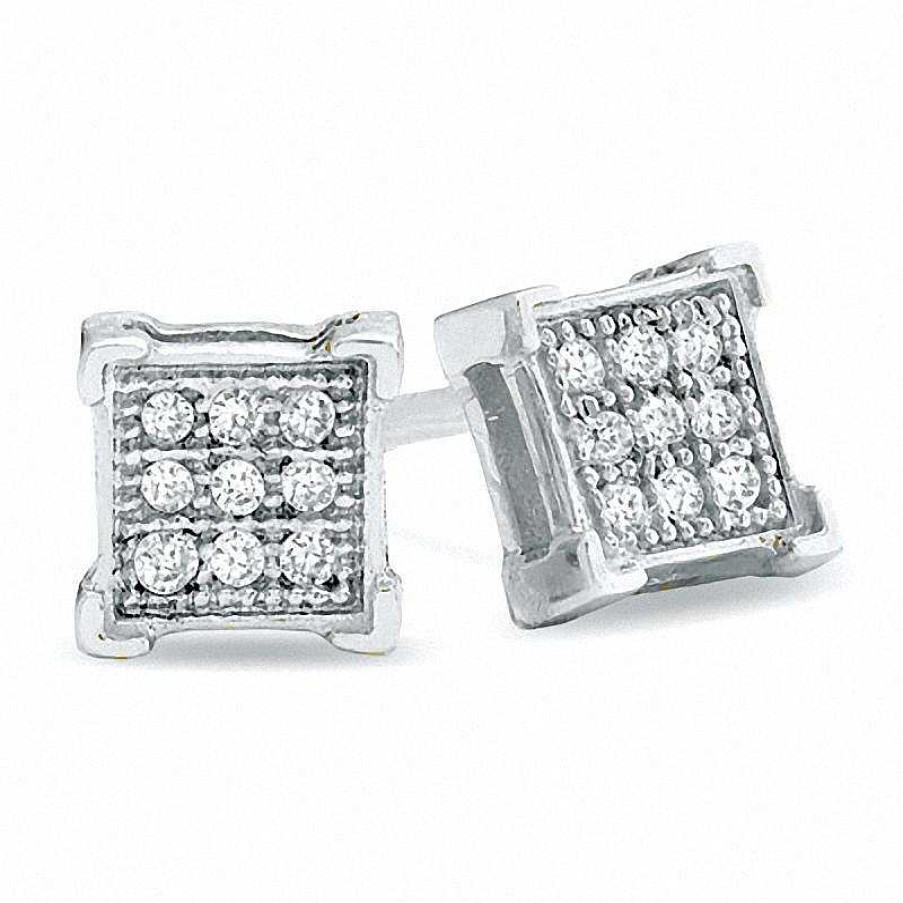 Banter 1/10 Ct. T.W. Diamond Bent Square Earrings In 10K White Gold Earrings