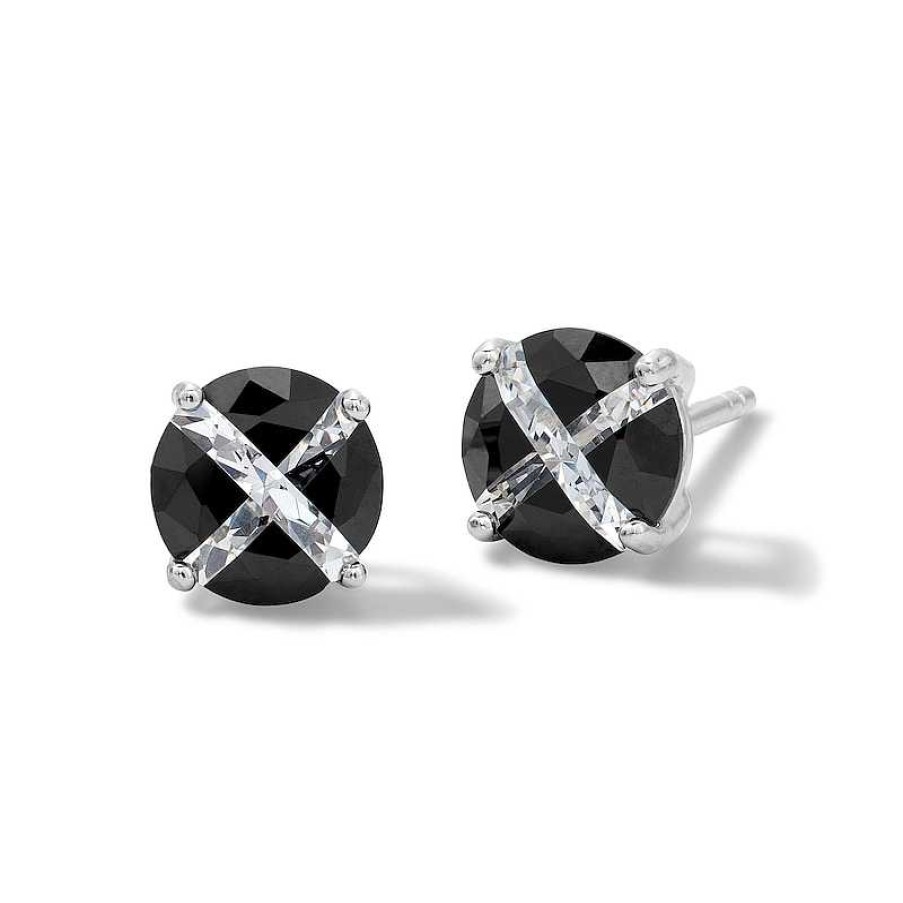 Banter 5Mm Black And White Cubic Zirconia "X" Round Stud Earrings In Sterling Silver Earrings