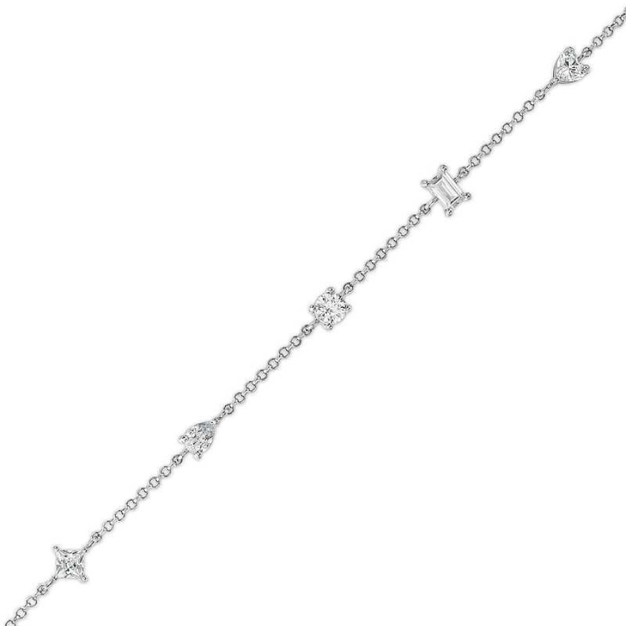 Banter Multi-Shaped Cubic Zirconia Station Bracelet In Solid Sterling Silver 7.5" Bracelets