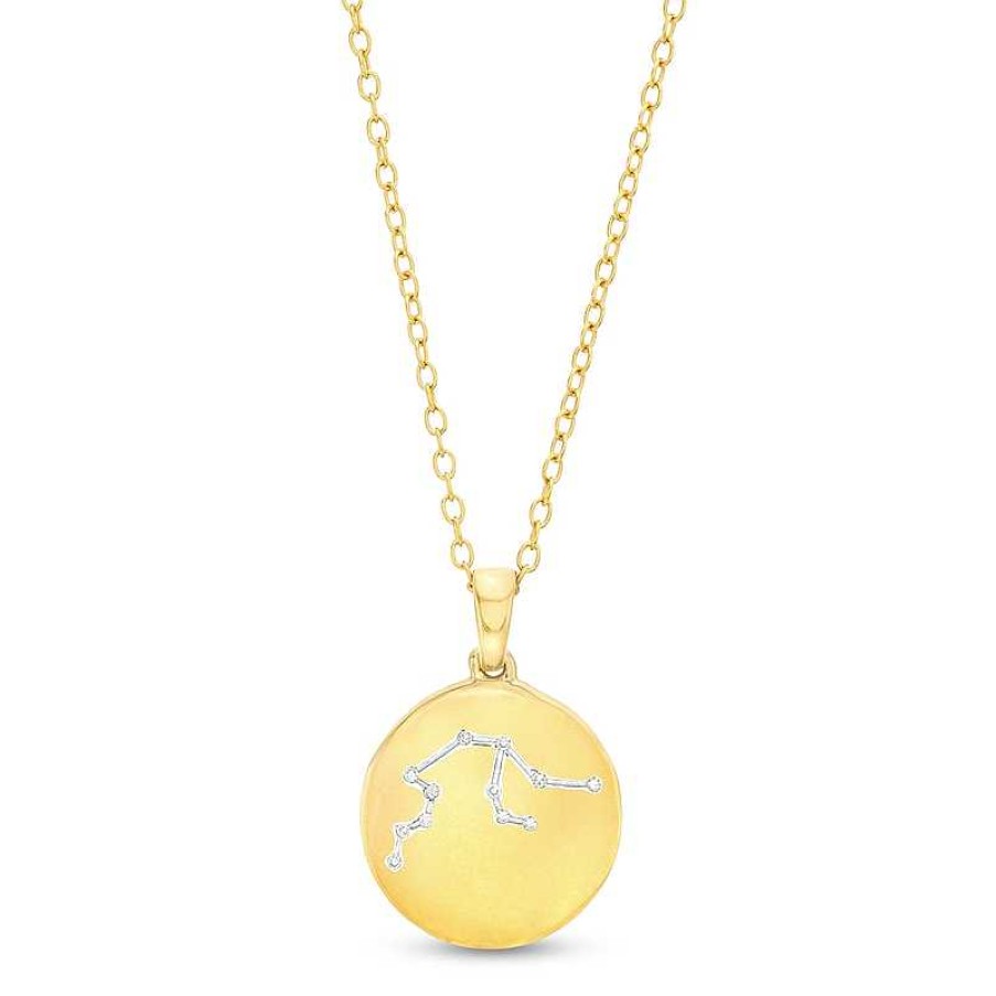 Banter Diamond Accent Aquarius Zodiac Disc Necklace In Sterling Silver With 14K Gold Plate - 18" Necklaces