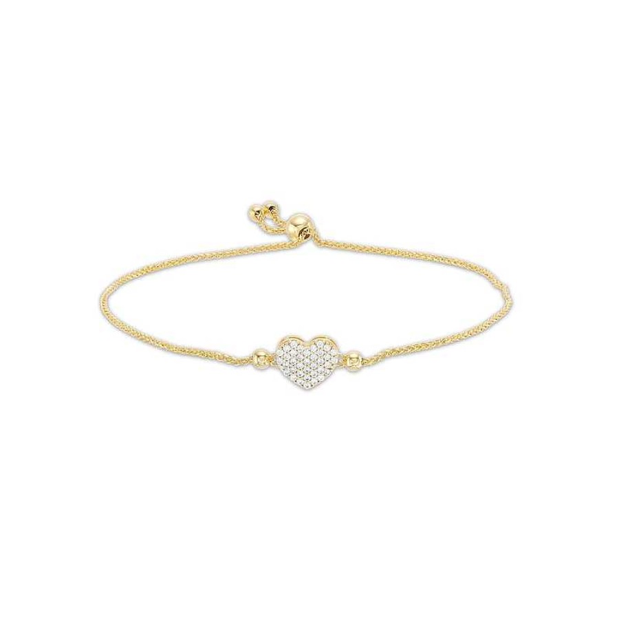 Banter Cubic Zirconia Heart Bolo Bracelet In 10K Gold Bracelets