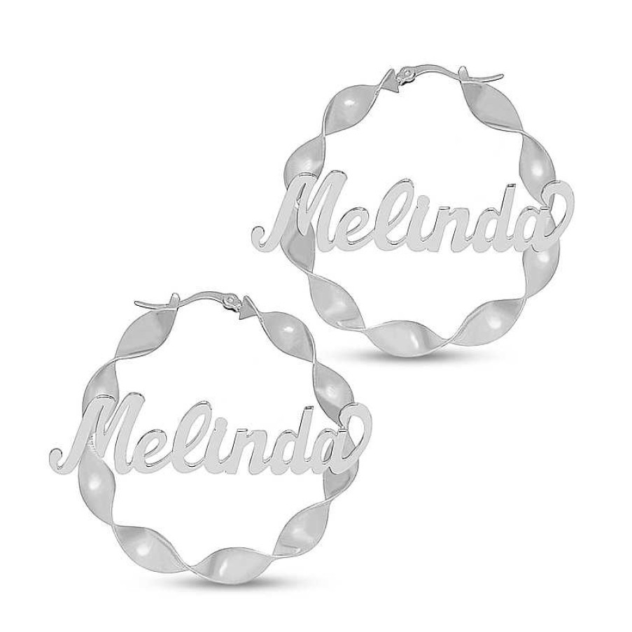 Banter Personalized Curling Name Hoop Earrings In Sterling Silver Earrings