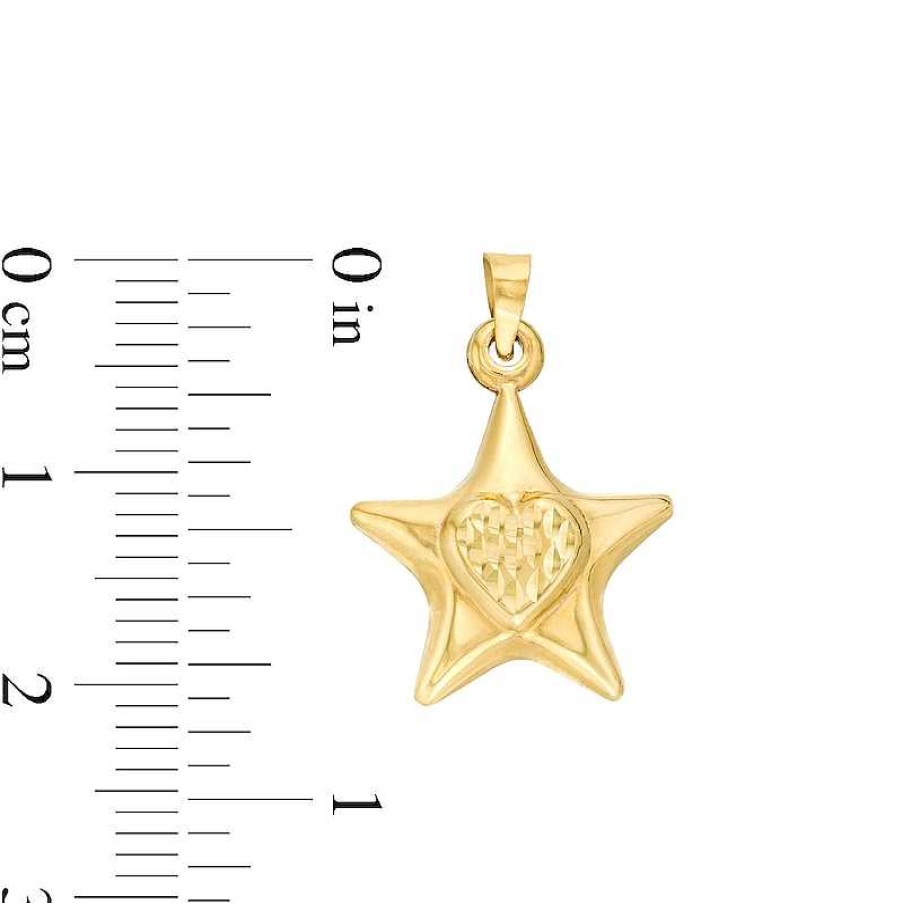 Banter Puffed Star And Heart Necklace Charm In 10K Hollow Gold Charms