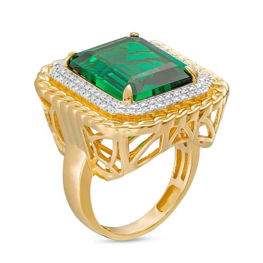 Banter 1/10 Ct. T.W. Diamond And Green Cubic Zirconia Ring In Sterling Silver With 14K Gold Plate - Size 10.5 Rings