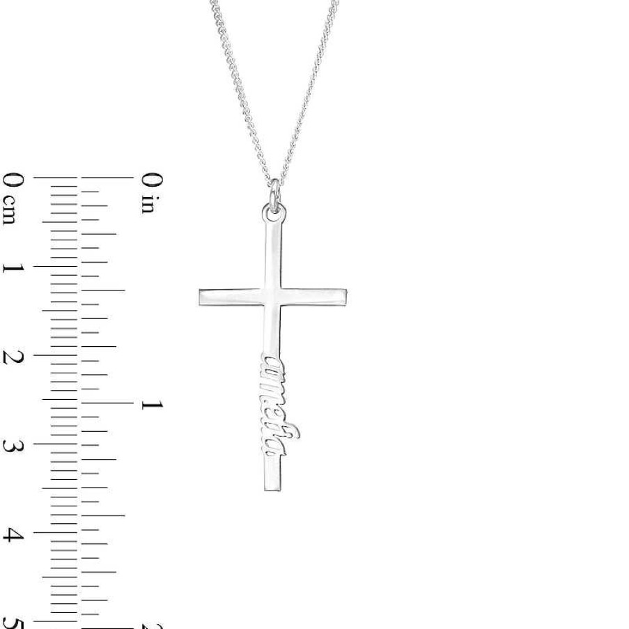 Banter Vertical Name Cross Curb Chain Necklace In Sterling Silver - 18 In. Necklaces