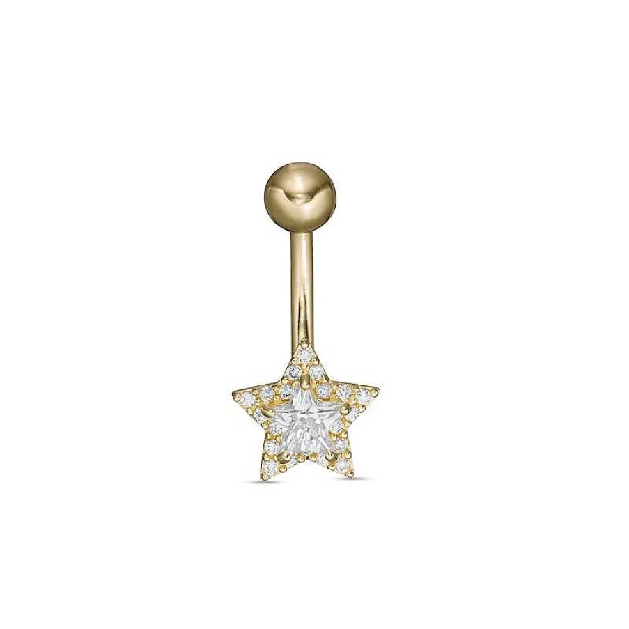 Banter 014 Gauge 5Mm Star-Shaped Cubic Zirconia Frame Belly Button Ring In 10K Gold Belly Button