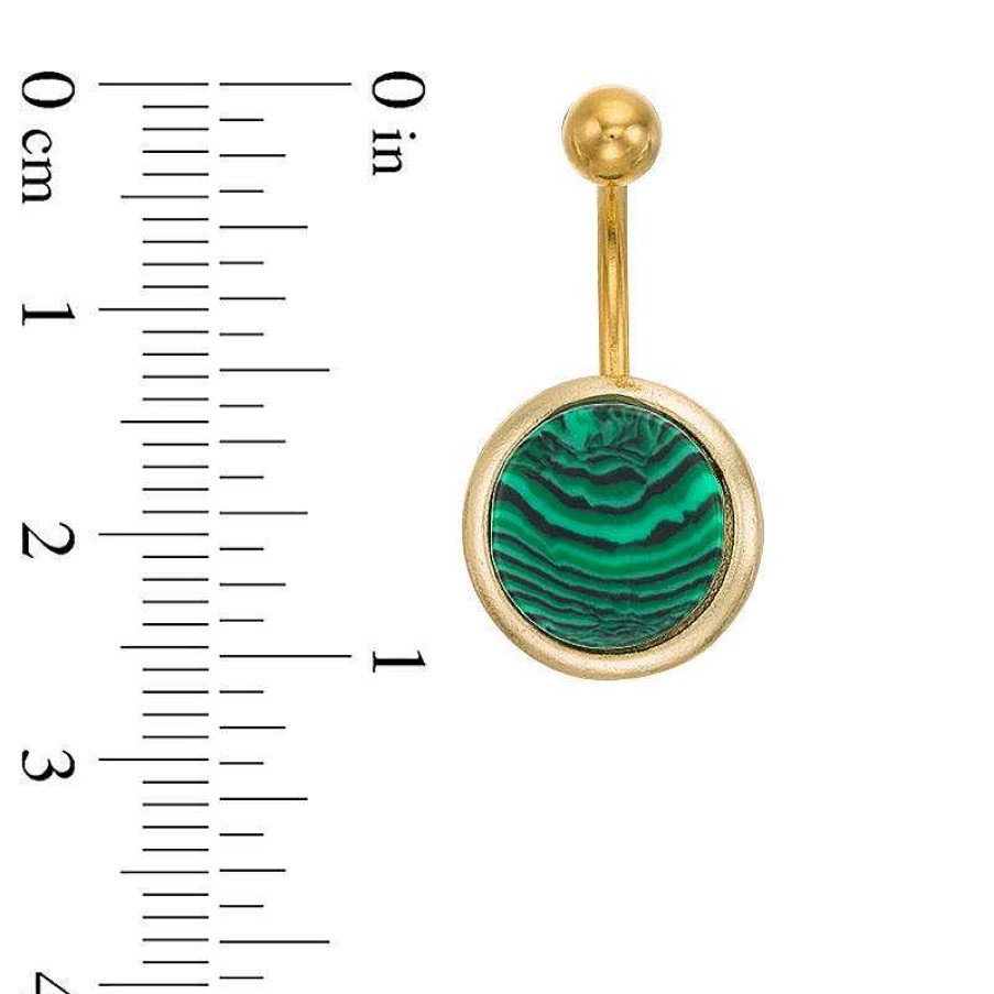 Banter 014 Gauge Simulated Malachite Belly Button Ring In Stainless Steel With Yellow Ip Belly Button