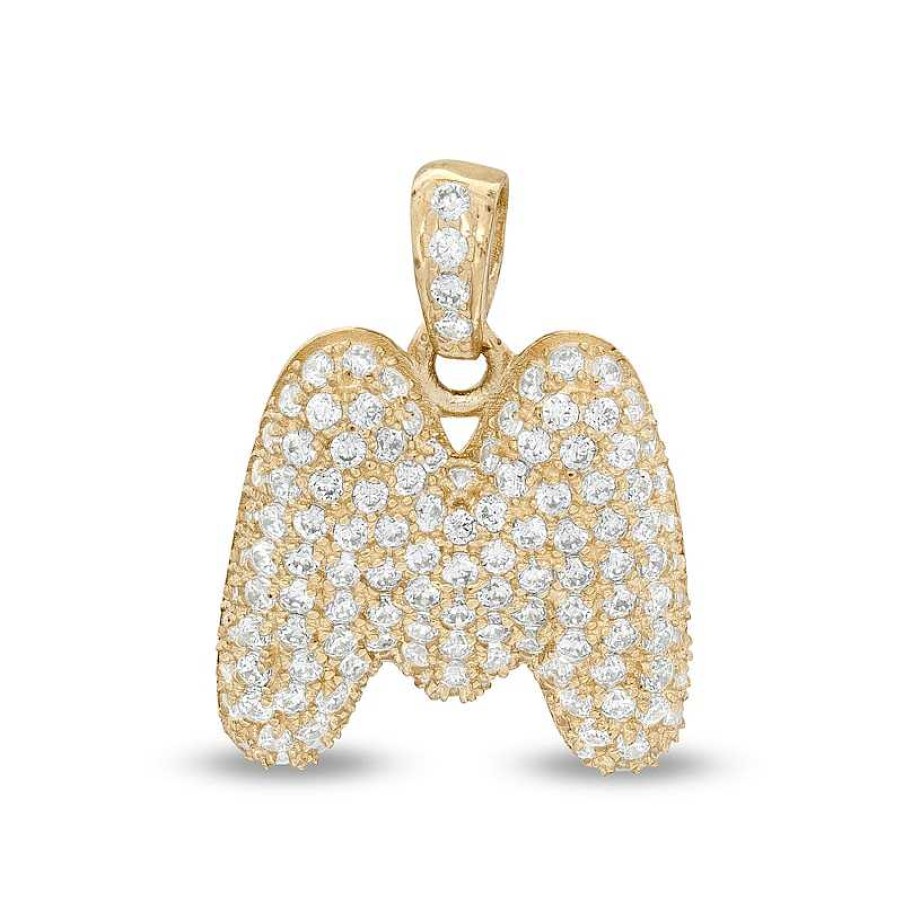 Banter Cubic Zirconia Puffed "M" Necklace Charm In 10K Semi-Solid Gold Charms