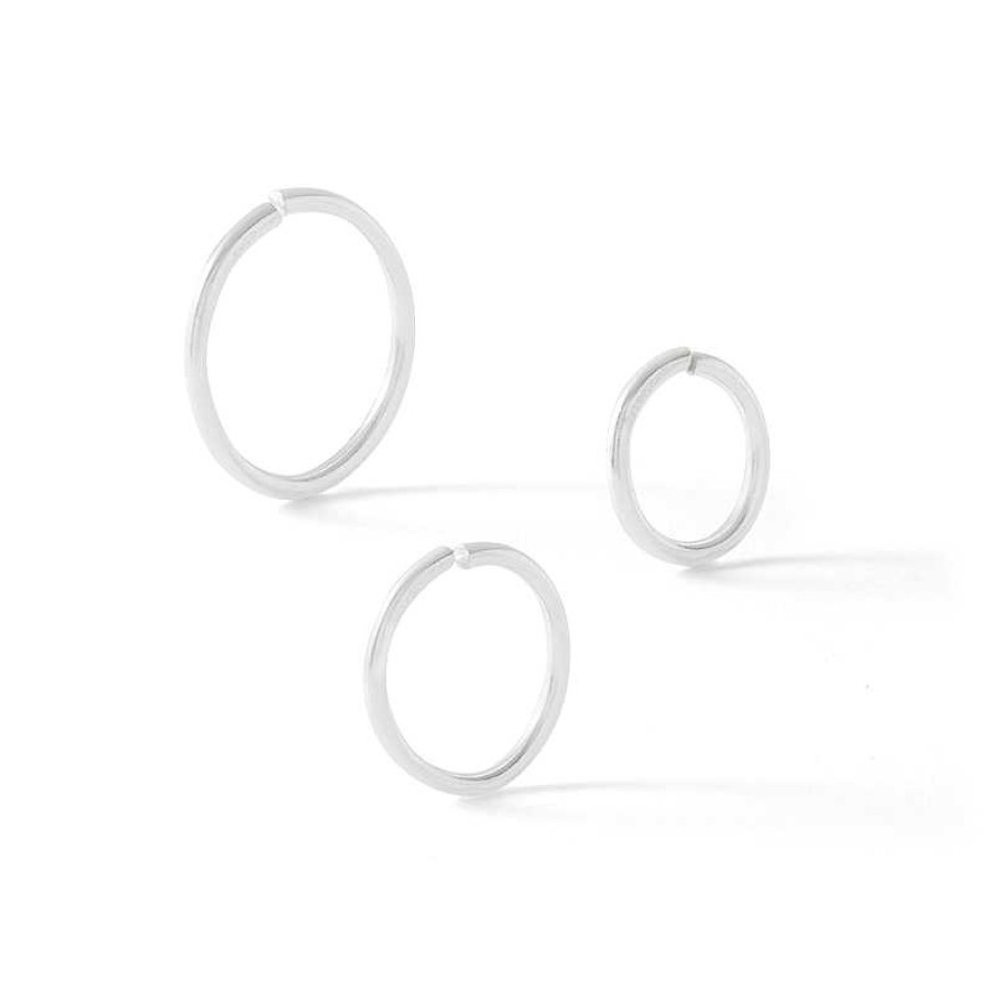 Banter Semi-Solid Sterling Silver Hoop Nose Ring Set - 18G 3/8" Nose