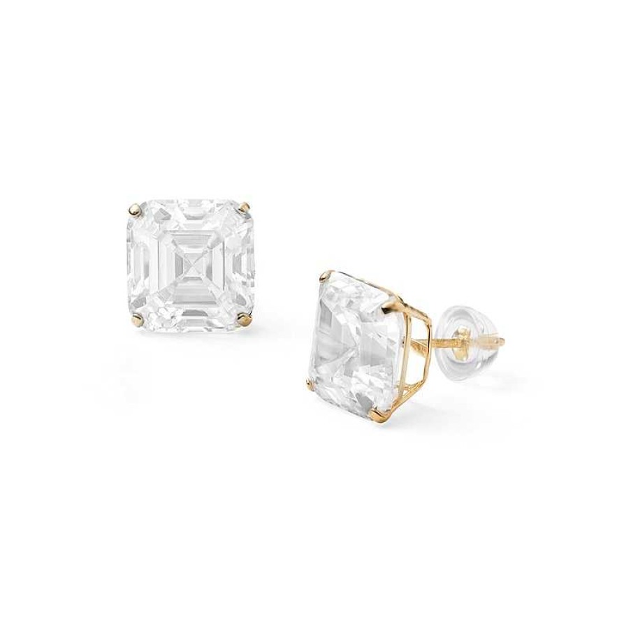 Banter 10Mm Square-Cut Cubic Zirconia Solitaire Stud Earrings In 14K Gold Earrings