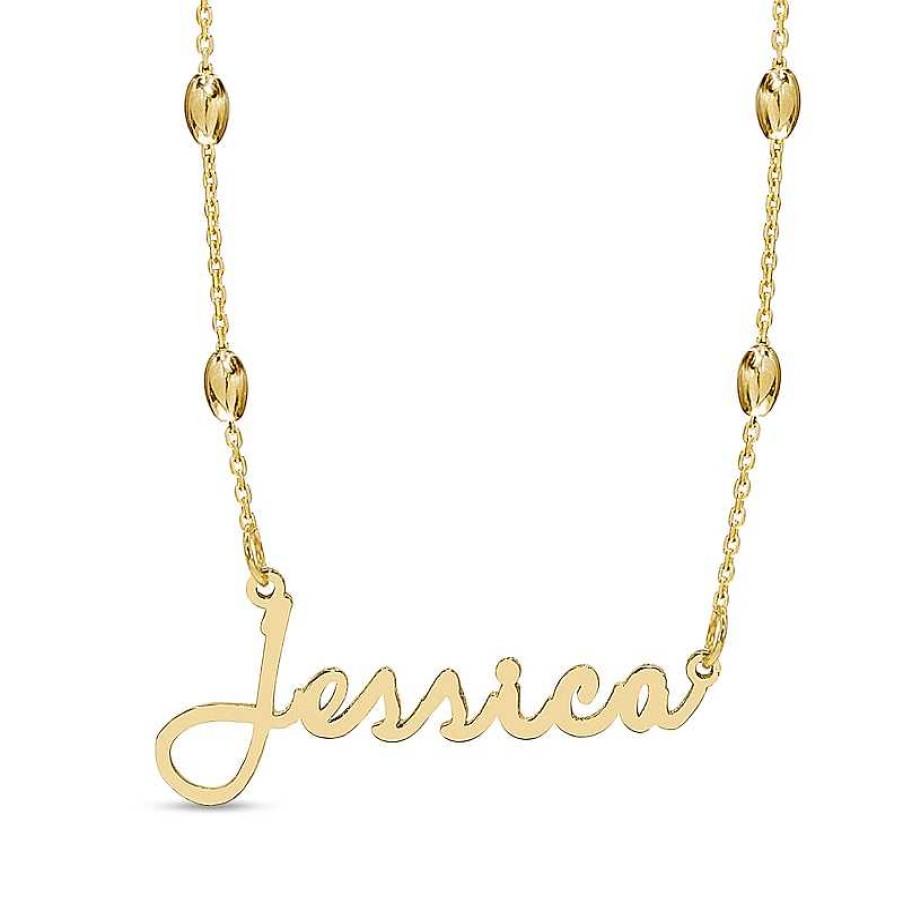 Banter Script Nameplate Saturn Chain Necklace In Sterling Silver With 14K Gold Plate - 18" Necklaces