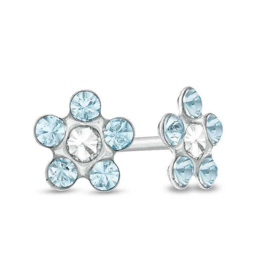 Banter Light Blue Crystal Daisy Stud Piercing Earrings In 14K Solid White Gold Earrings