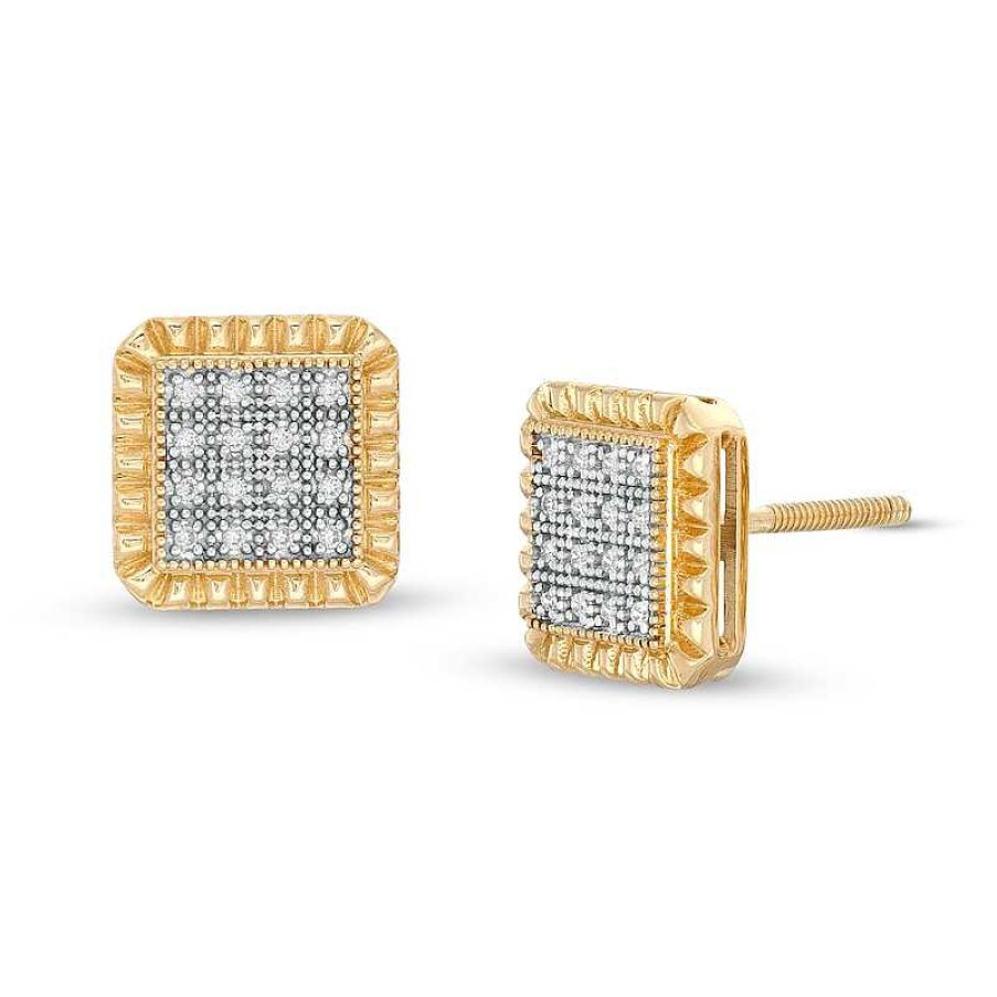 Banter 1/10 Ct. T.W. Composite Diamond Textured Square Stud Earrings In 10K Gold Earrings