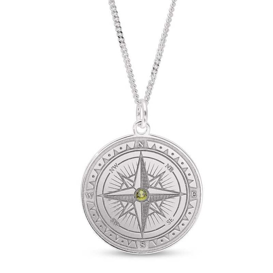 Banter Sterling Silver Engravable Compass Curb Chain Necklace Necklaces