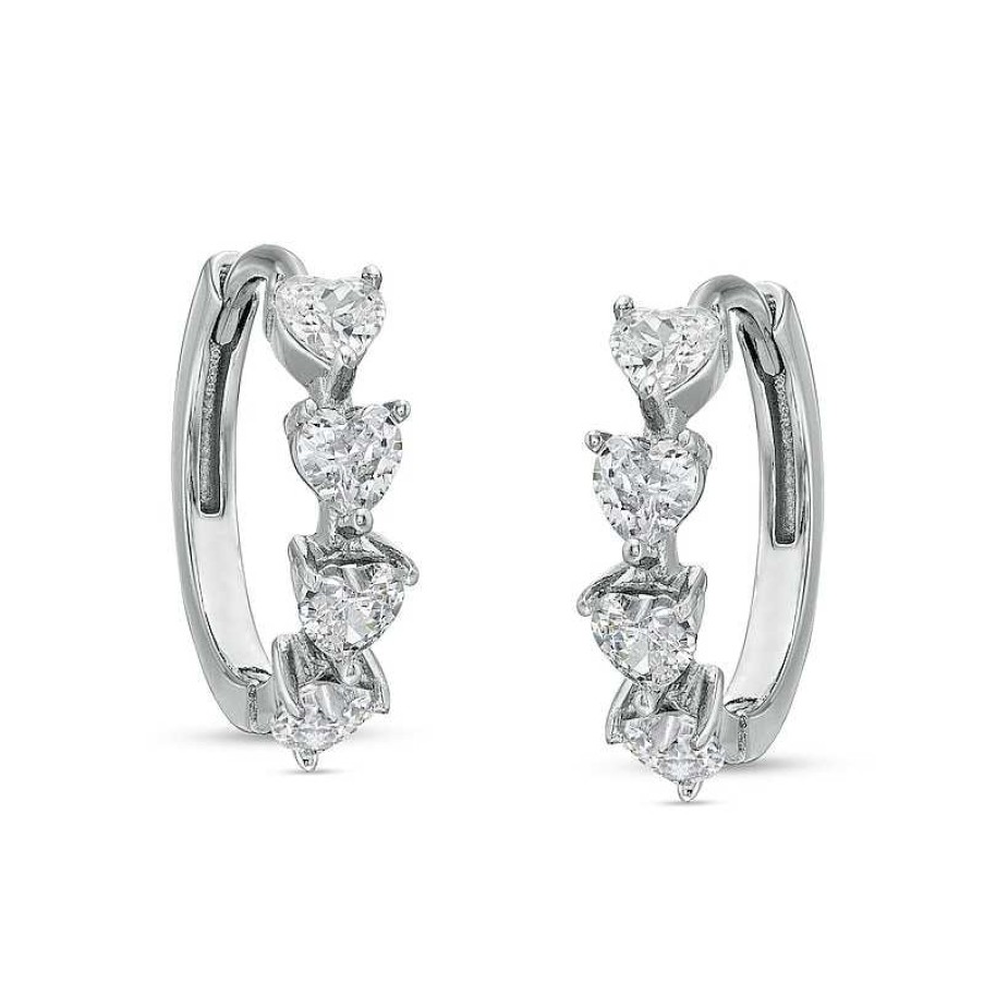 Banter Heart-Shaped Cubic Zirconia Huggie Hoop Earrings In Solid Sterling Silver Earrings