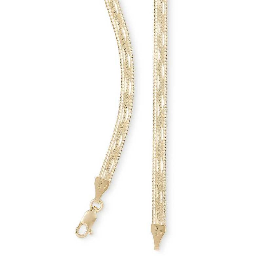 Banter Made In Italy 040 Gauge Multi-Finish Herringbone Chain Necklace In 10K Solid Gold - 18" Necklaces