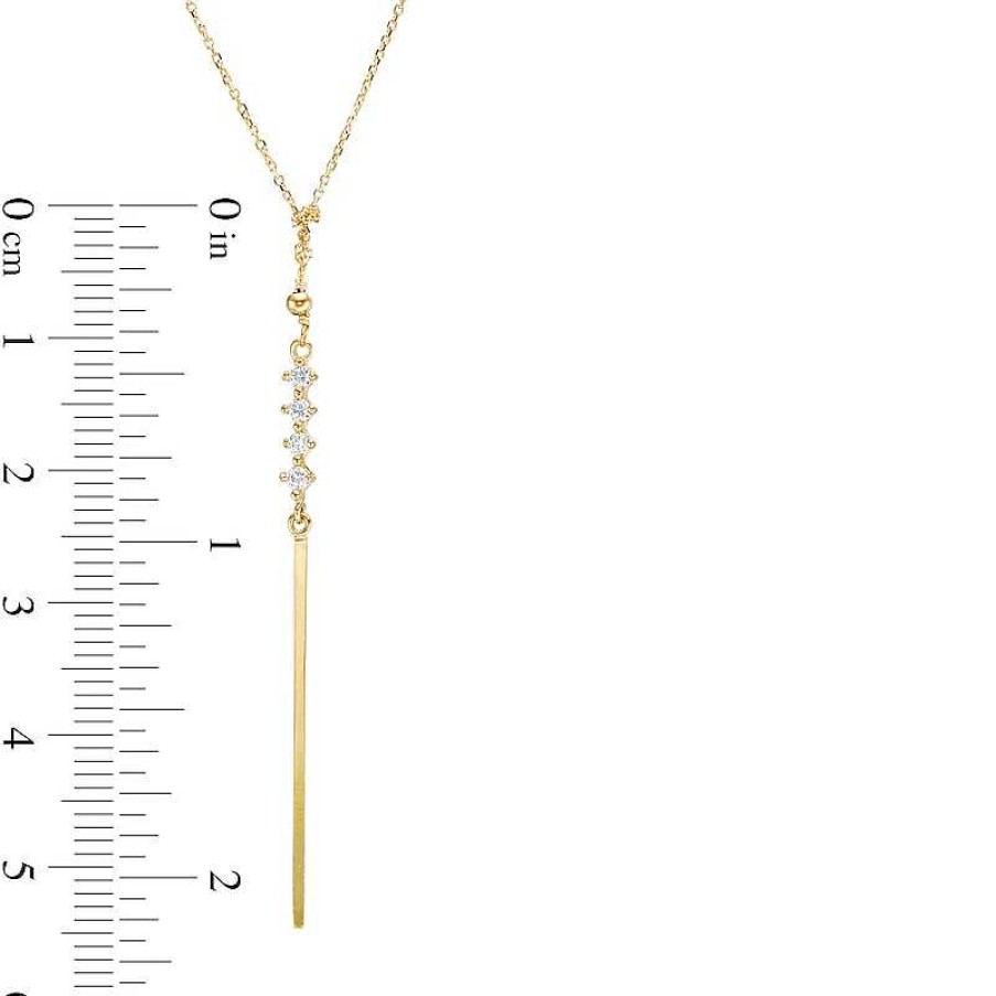 Banter Cubic Zirconia Vertical Bar Drop Y-Necklace In 10K Solid Rolo And Sheet Gold - 16.5" Necklaces