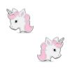 Banter Child'S Pink And White Enamel Unicorn Stud Earrings In Sterling Silver Earrings