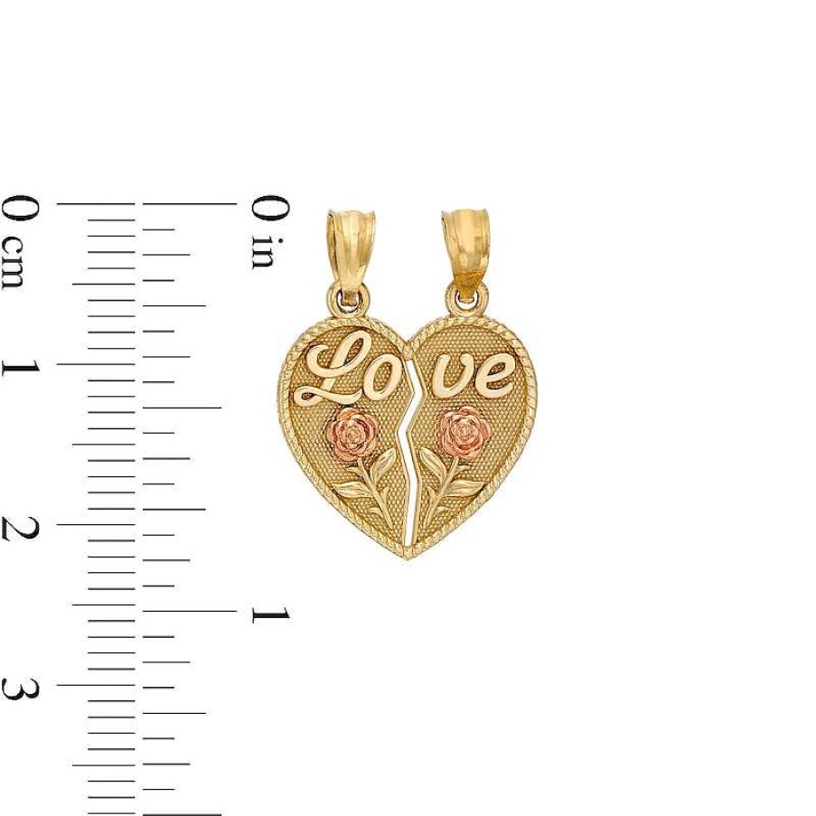 Banter 22 X 18Mm "Love" With Double Rose Rope Frame Textured Broken Heart Two-Tone Necklace Charm In 10K Solid Gold Charms