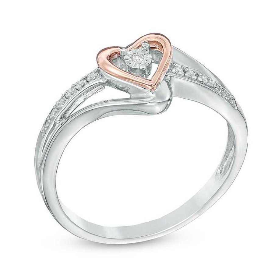 Banter Diamond Accent Heart Promise Ring In Sterling Silver And 10K Rose Gold Rings