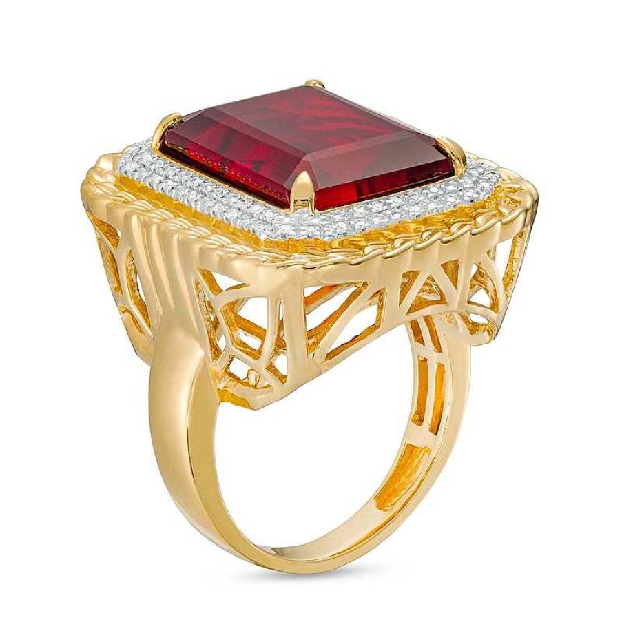 Banter 1/10 Ct. T.W. Diamond And Red Cubic Zirconia Ring In Sterling Silver With 14K Gold Plate - Size 10.5 Rings