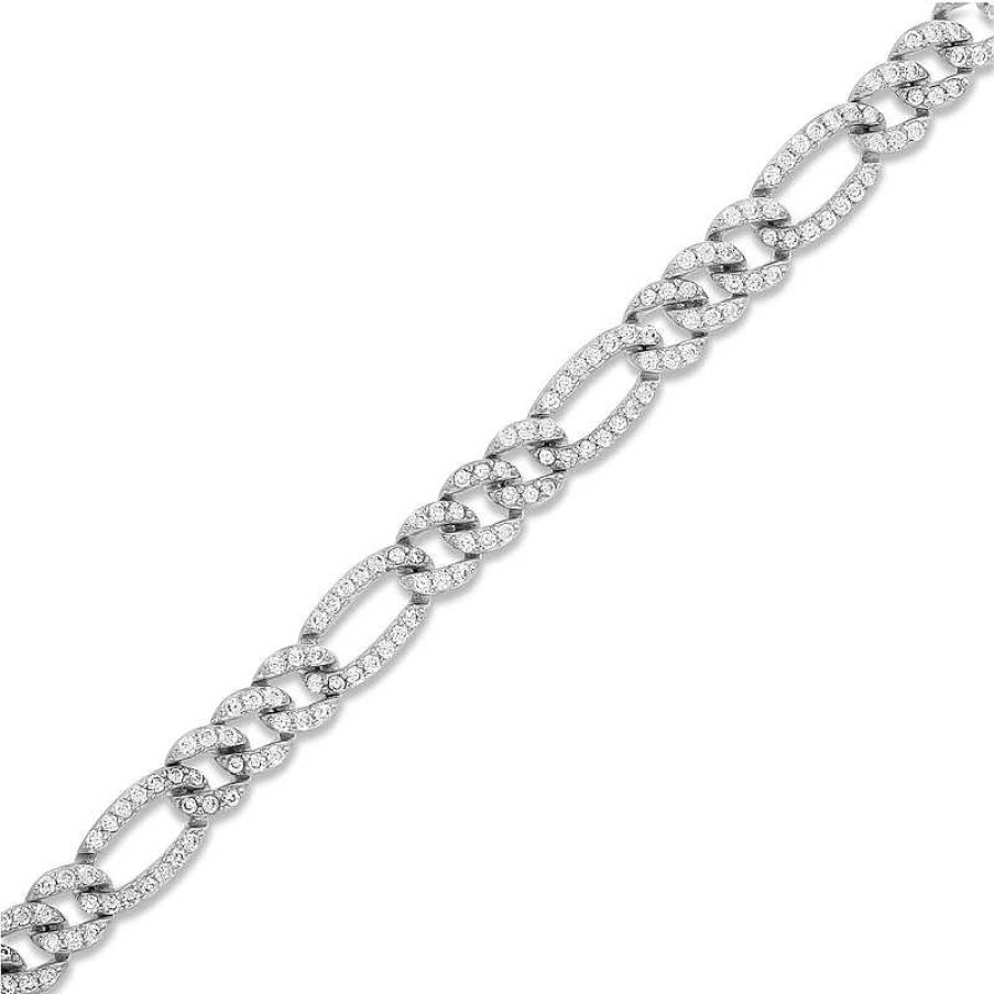 Banter 4.6Mm Cubic Zirconia Pav Figaro Link Chain Anklet In Solid Sterling Silver - 10" Ankle