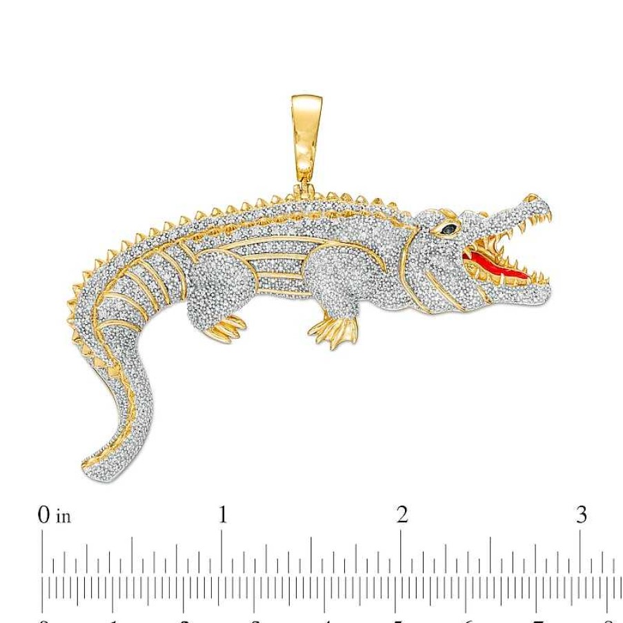 Banter 1/2 Ct. T.W. Diamond Alligator Necklace Charm In Sterling Silver With 14K Gold Plate Charms