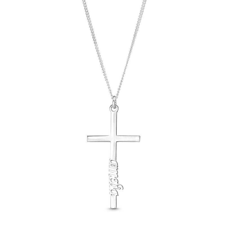 Banter Vertical Name Cross Curb Chain Necklace In Sterling Silver - 18 In. Necklaces