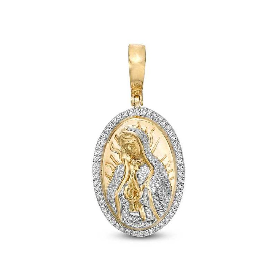 Banter Diamond Accent Saint Mary Oval Necklace Charm In Sterling Silver With 14K Gold Plate Charms