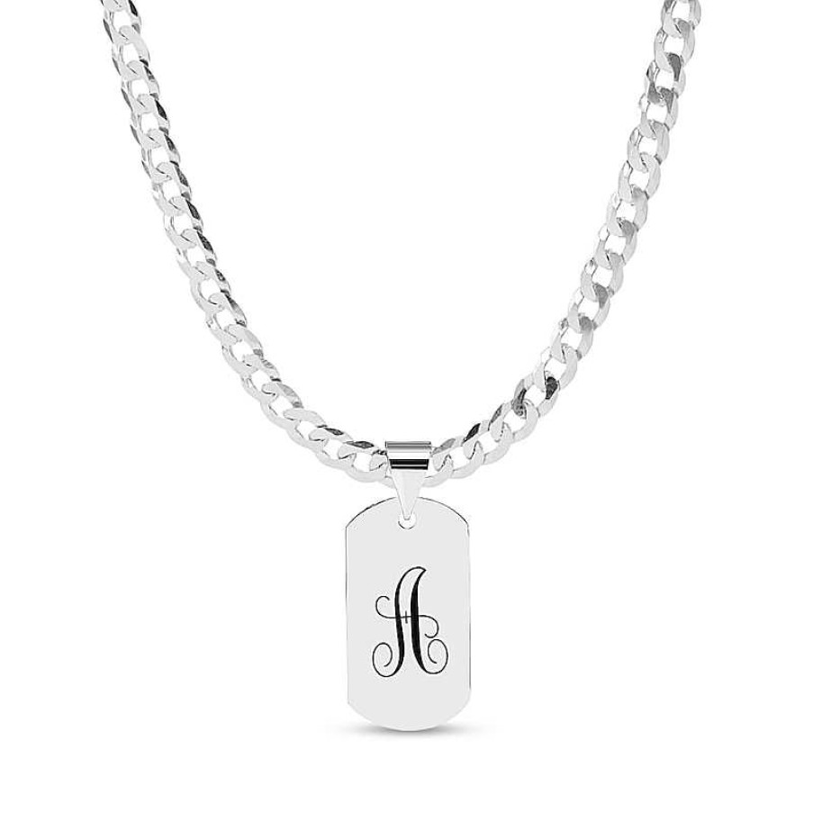 Banter Sterling Silver Initial Dog Tag Curb Chain Necklaces