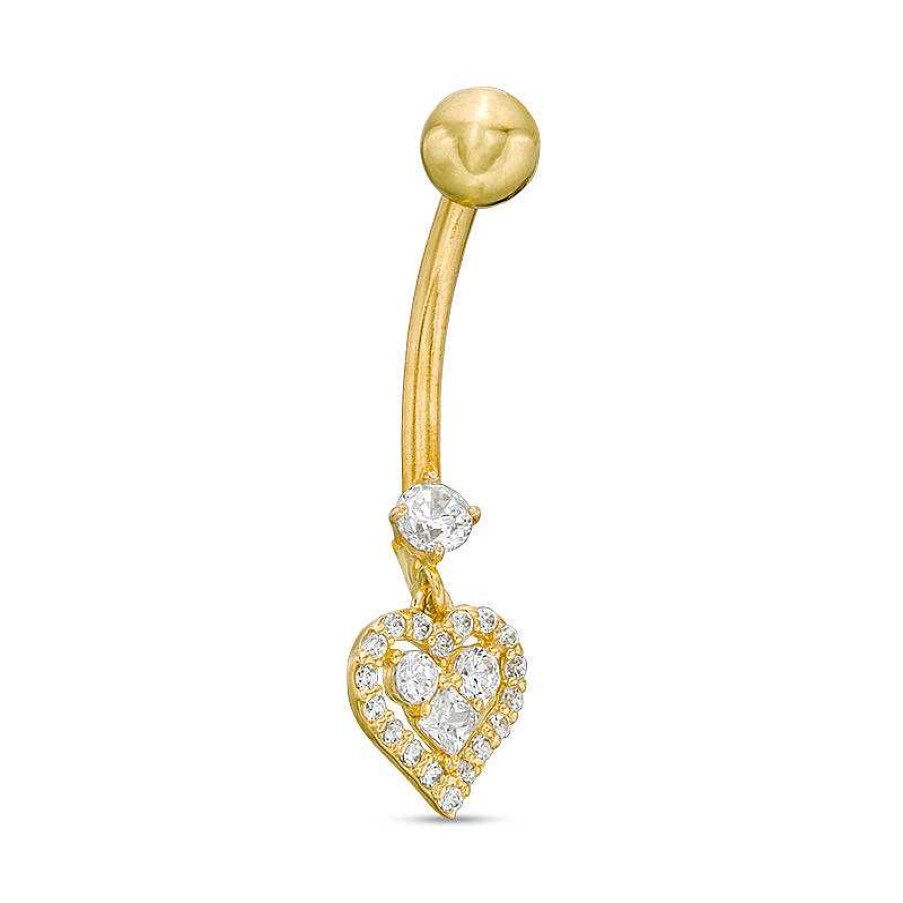 Banter 10K Solid Gold Cz Heart Dangle Belly Button Ring - 14G Belly Button