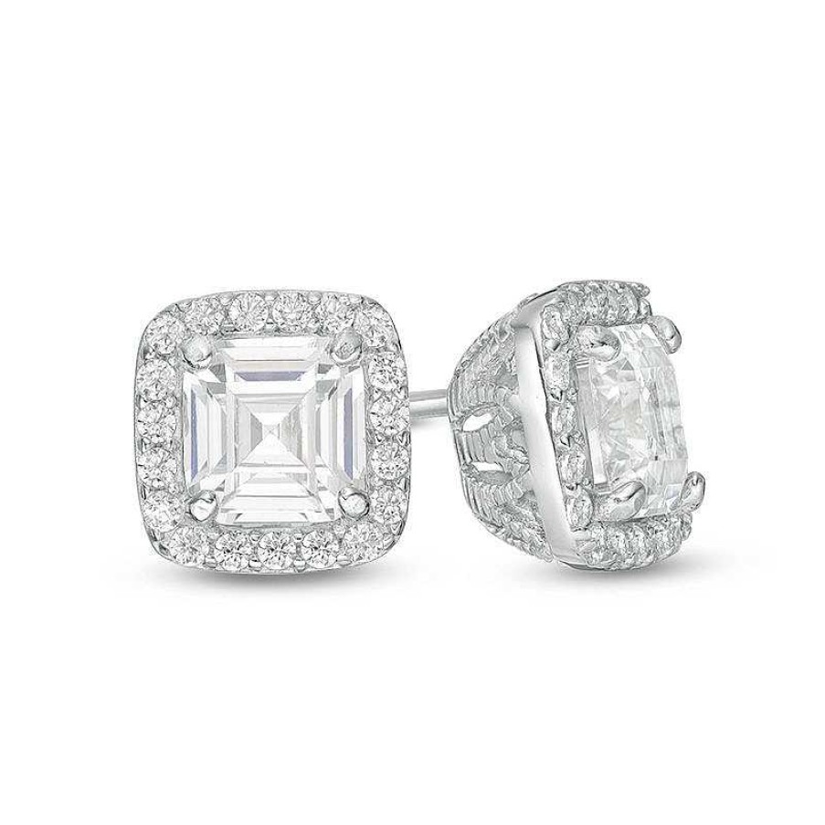 Banter 6Mm Fancy Square Cubic Zirconia Frame Stud Earrings In Solid Sterling Silver Earrings