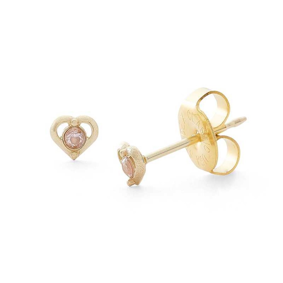 Banter Pink Cubic Zirconia Heart Stud Piercing Earrings In 14K Solid Gold Earrings