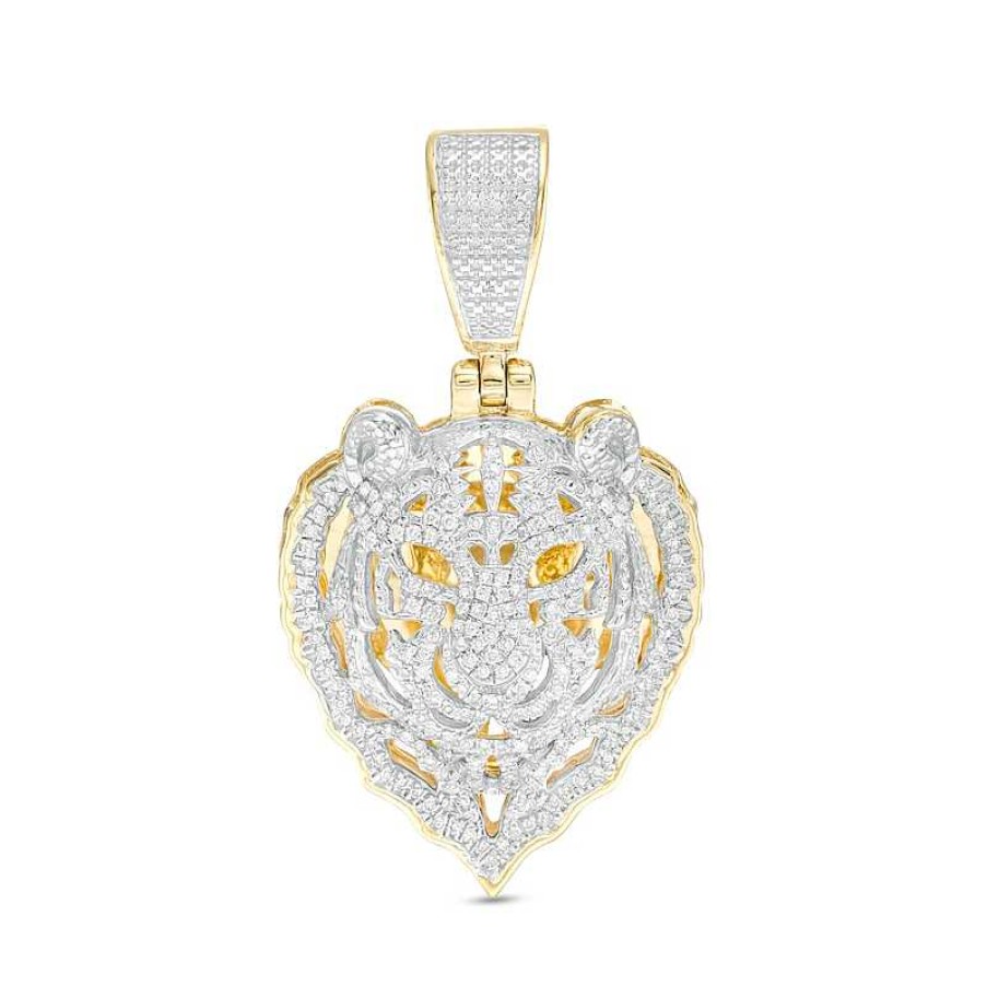 Banter 1/3 Ct. T.W. Diamond Hollow Tiger Head Necklace Charm In 10K Gold Charms