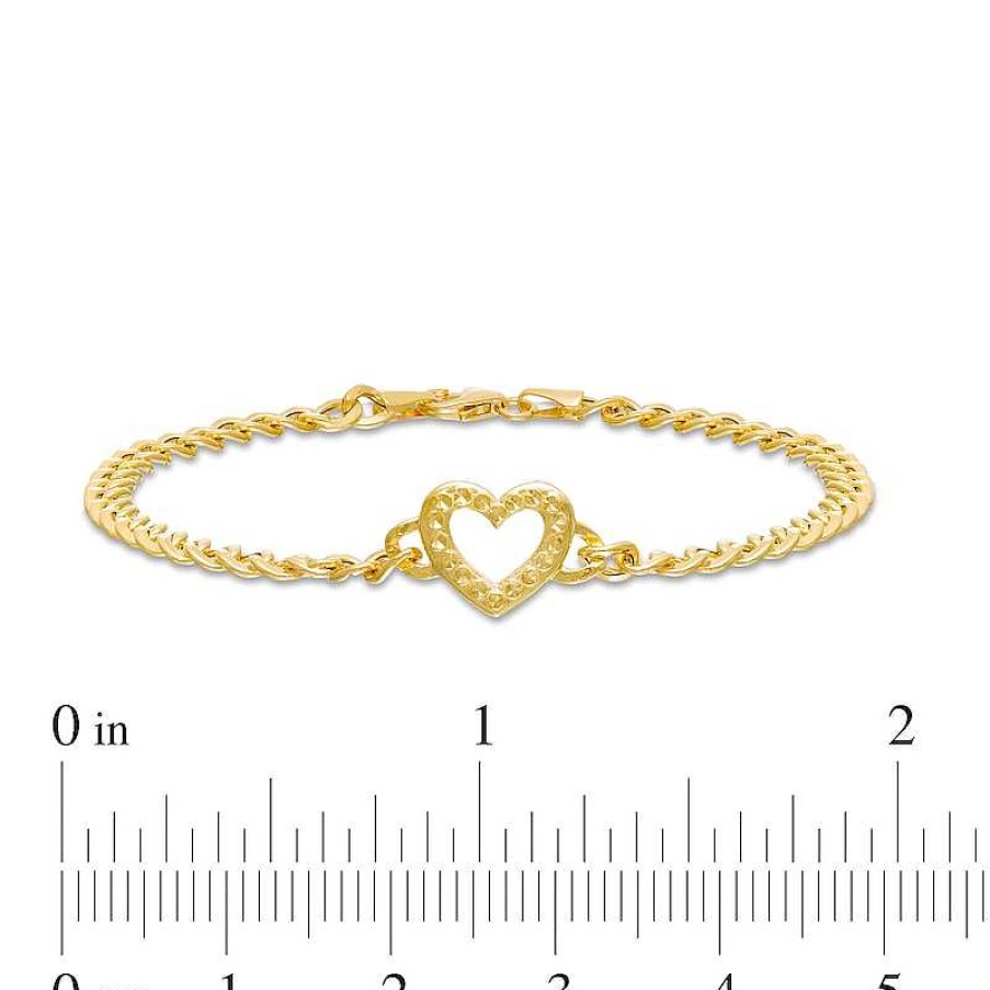 Banter 14K Hollow Gold Textured Heart Outline Curb Chain Bracelet - 7.5" Bracelets