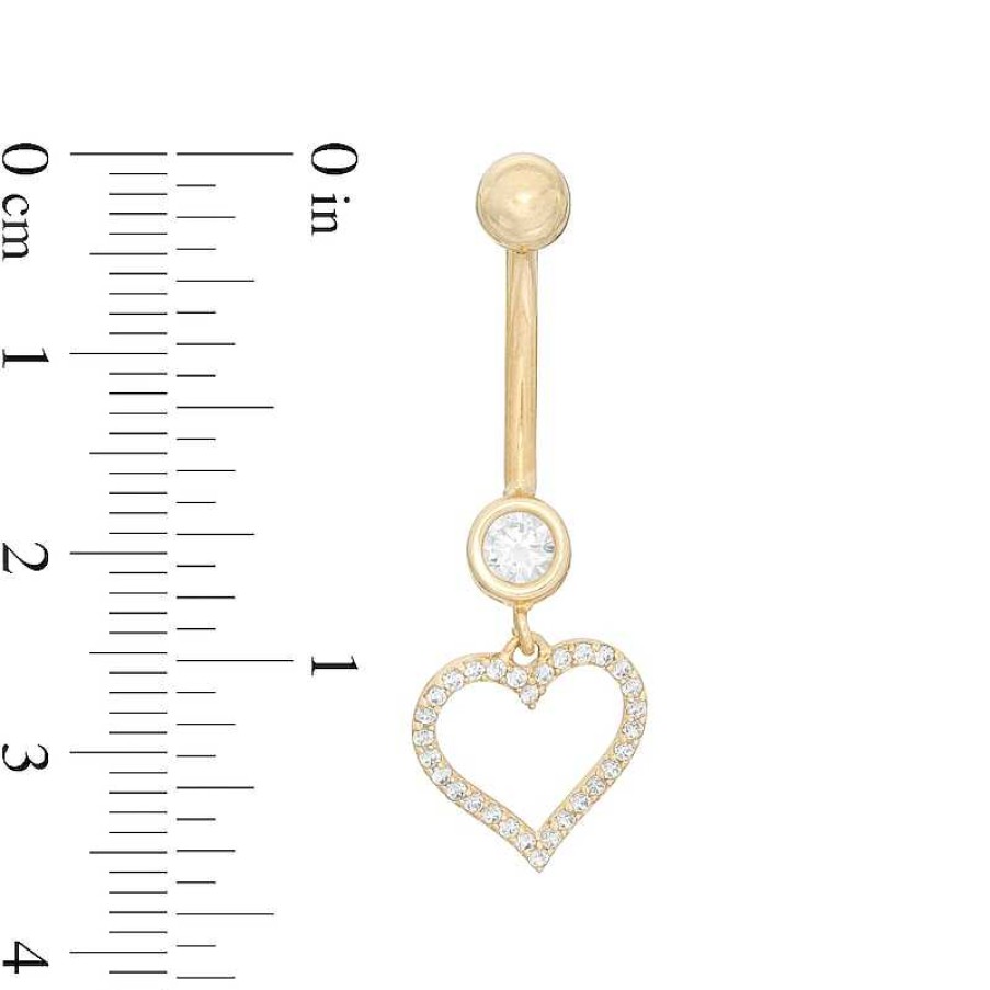 Banter 014 Gauge Cubic Zirconia Heart Outline Dangle Belly Button Ring In 10K Gold Belly Button