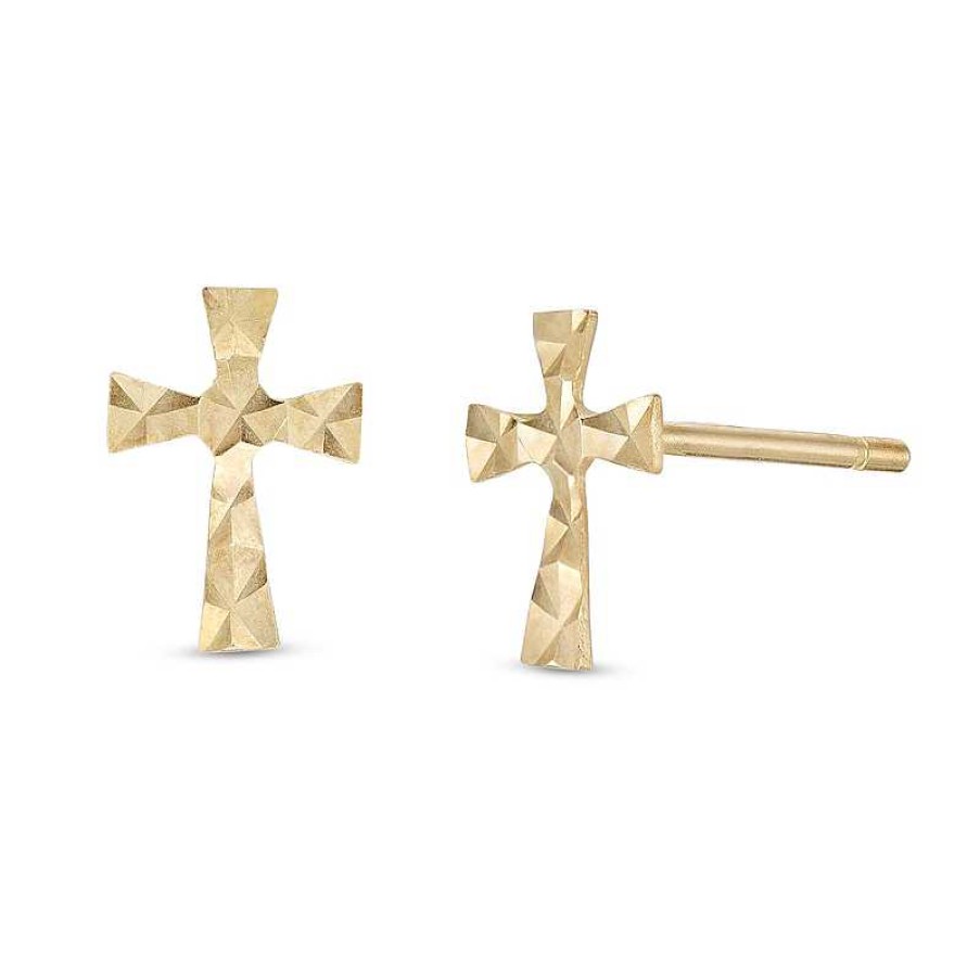 Banter Diamond-Cut Cross Stud Earrings In 10K Gold Earrings