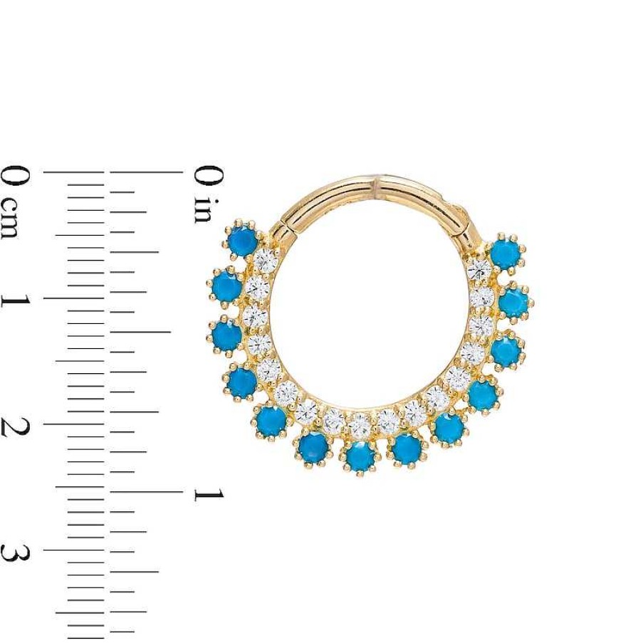 Banter 016 Gauge Lab-Created Turquoise And Cubic Zirconia Nose Ring In 14K Gold Nose