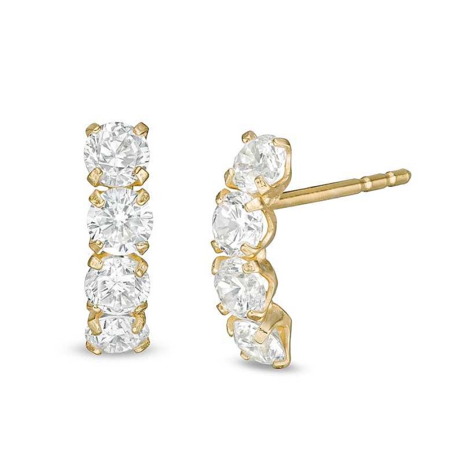 Banter 3Mm Cubic Zirconia Four Stone J-Hoop Earrings In 10K Gold Casting Solid Earrings