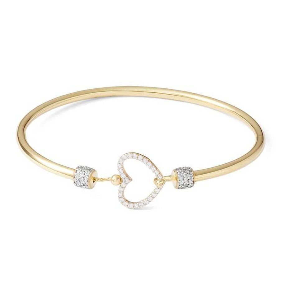 Banter Cubic Zirconia Heart Bangle In 10K Gold Bonded Over Sterling Silver Bracelets