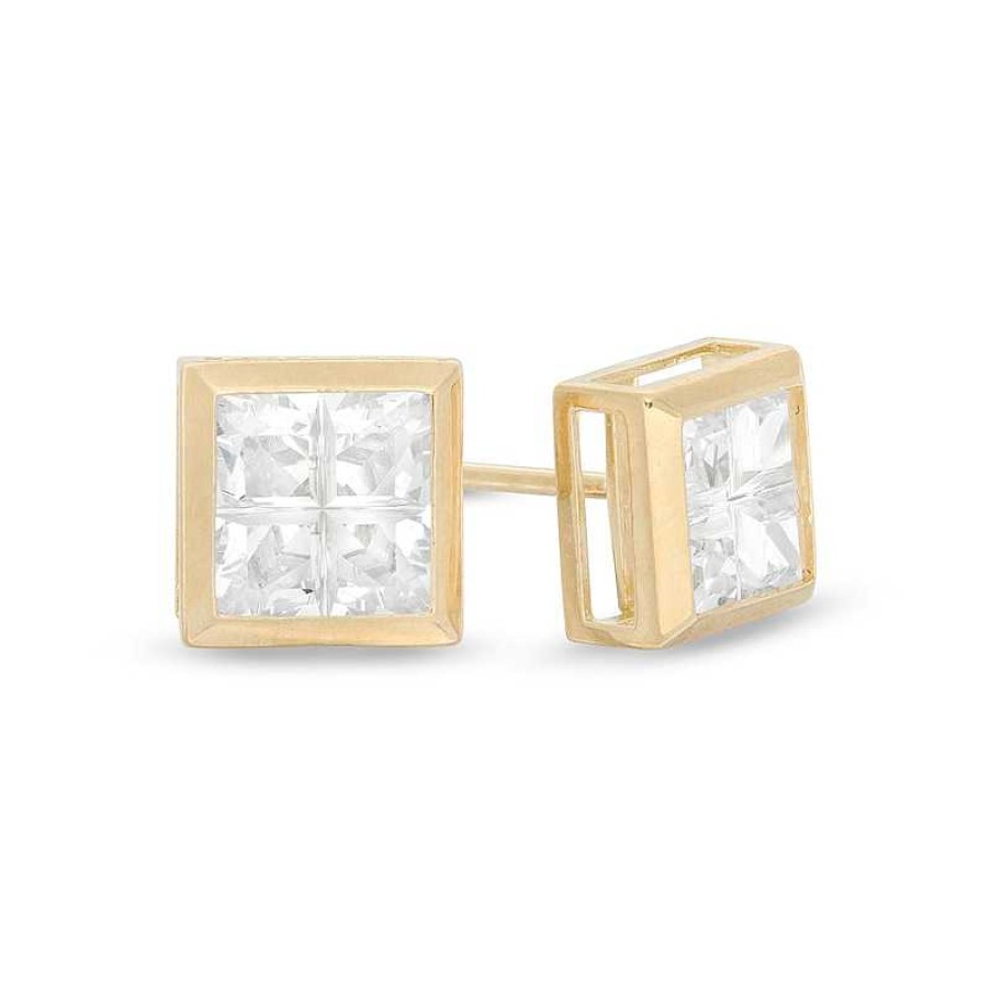 Banter 6Mm Princess-Cut Square Groove Cubic Zirconia Solitaire Stud Earrings In 14K Gold Earrings