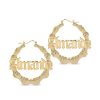 Banter Personalized Gothic Name Bamboo Hoop Earrings In Sterling Silver With 14K Gold Plate Earrings