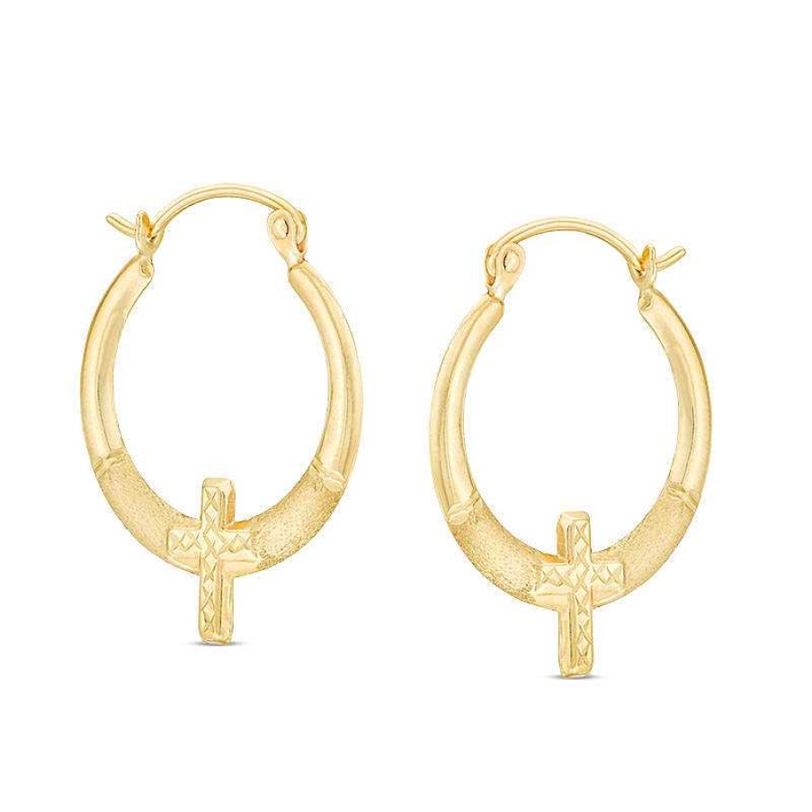 Banter Multi-Finish Cross Hoop Earrings In 10K Stamp Hollow Gold Earrings